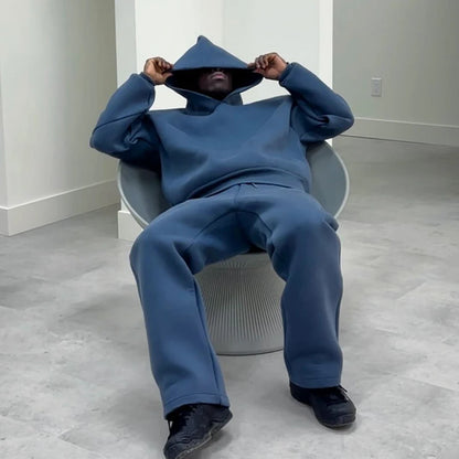 Men Cotton Vintage Tracksuit 2pcs Set Hoodies Straight Pants Casual Loose Hip Hop Sports Hooded Pullover Trousers Y2k Streetwear