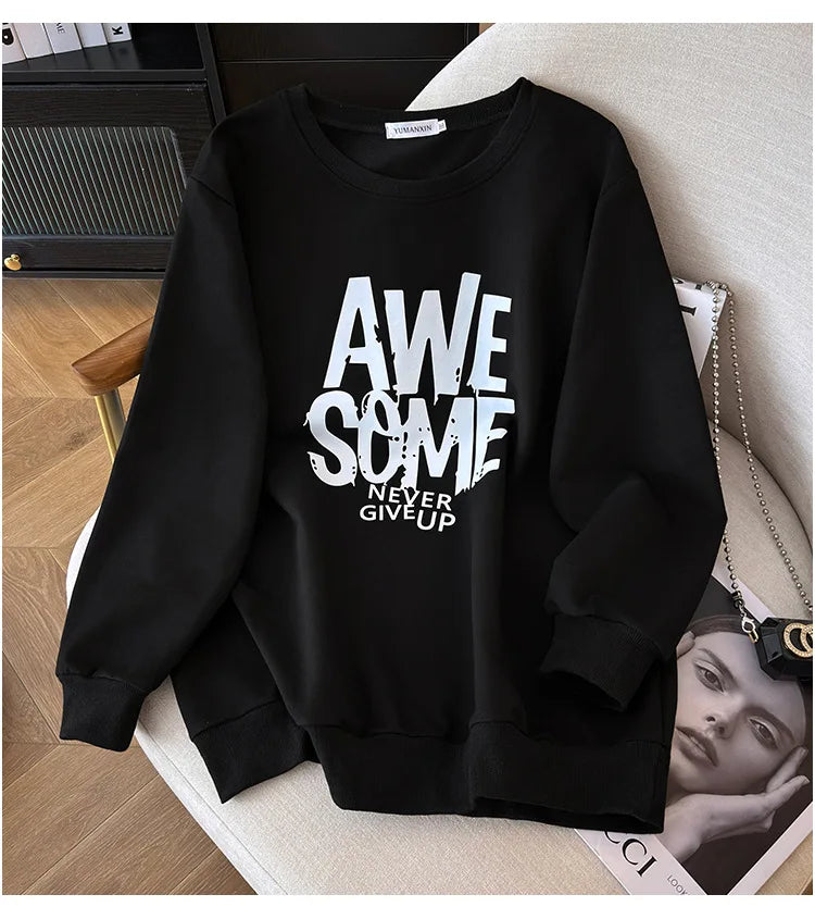 170kg plus size Damen büste Frühling Herbst Winter lose O-Neck Sweatshirt Langarm lässig Top 6xl 7xl 8xl 9xl 10xl 11xl.