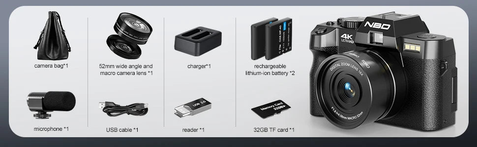 NBD 4K Digital Cameras for Photography,48MP Camera,Travel Vlogging Cameras with 16X Digital Zoom,180°Flip Screen,52mm Macro Lens.