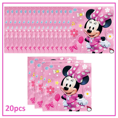 Disney Minnie Mouse Birthday Party Decoration Pink Minnie Paper Cups Plates Napkin Tablecloth Tableware Balloosn Baby Shower Kid