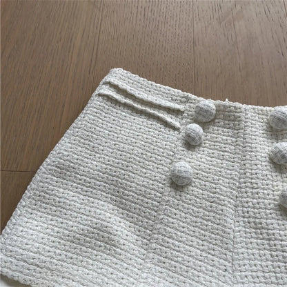 Autumn Winter New Woven Tweed Fungus Edge Buckle Shorts Femininity Versatile High Waist Pure Desire Wind Boots Short Pants.