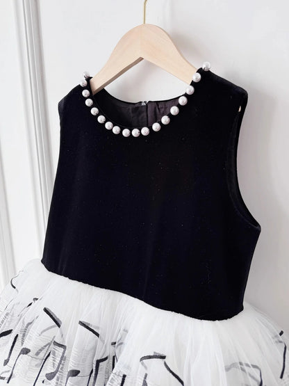 Gesticktes Tüllkleid für schwarze Mädchen, Perlenklavier, Performance-Kleid, Bühnenausstattung, Outfits, Sommer, Blumenspitze, formelle Kostümkleidung.