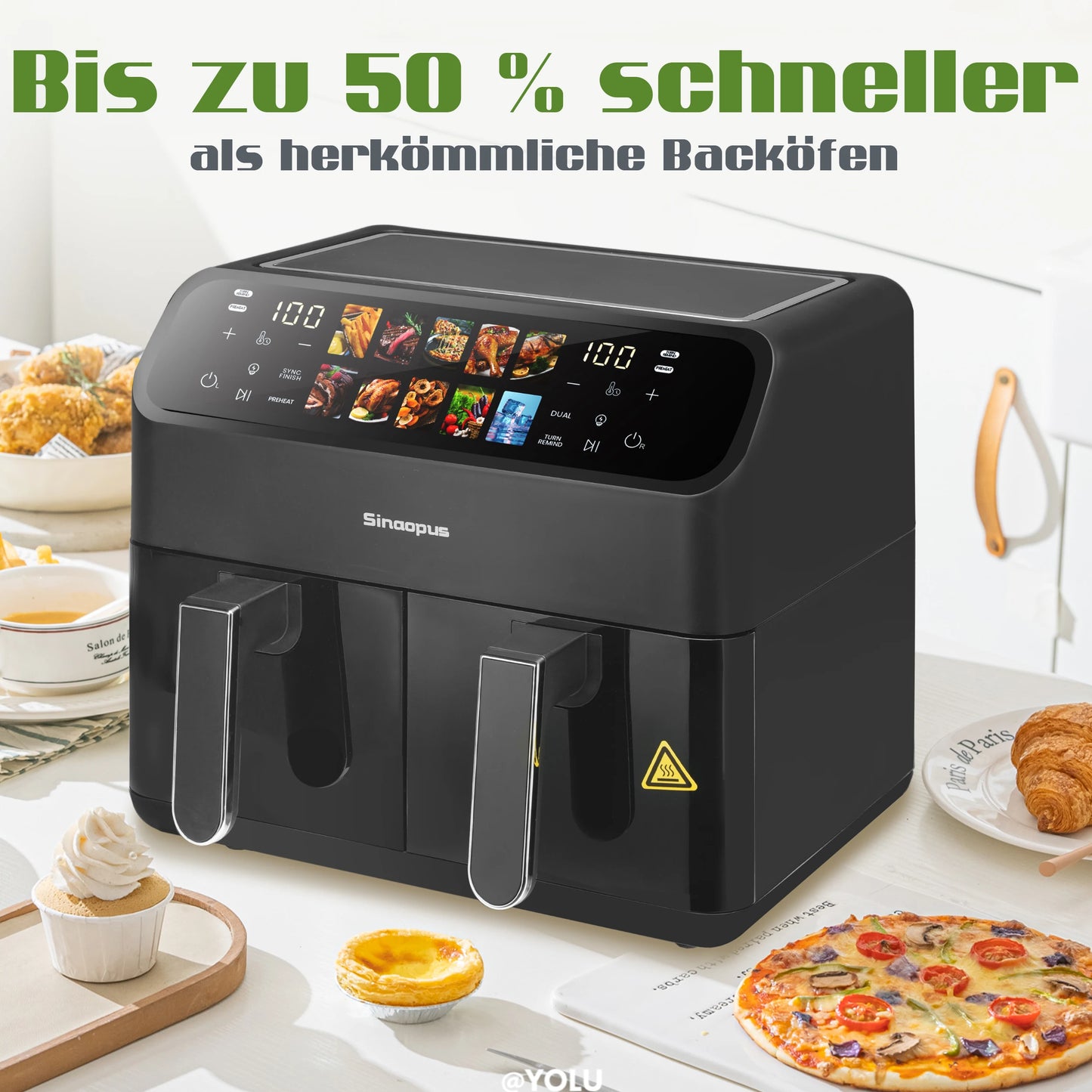 10L Multi Function Dual Basket air fryers Smart machine Viewing Window Electric Hot fryer Oilless Cooker with LED Touch Control.