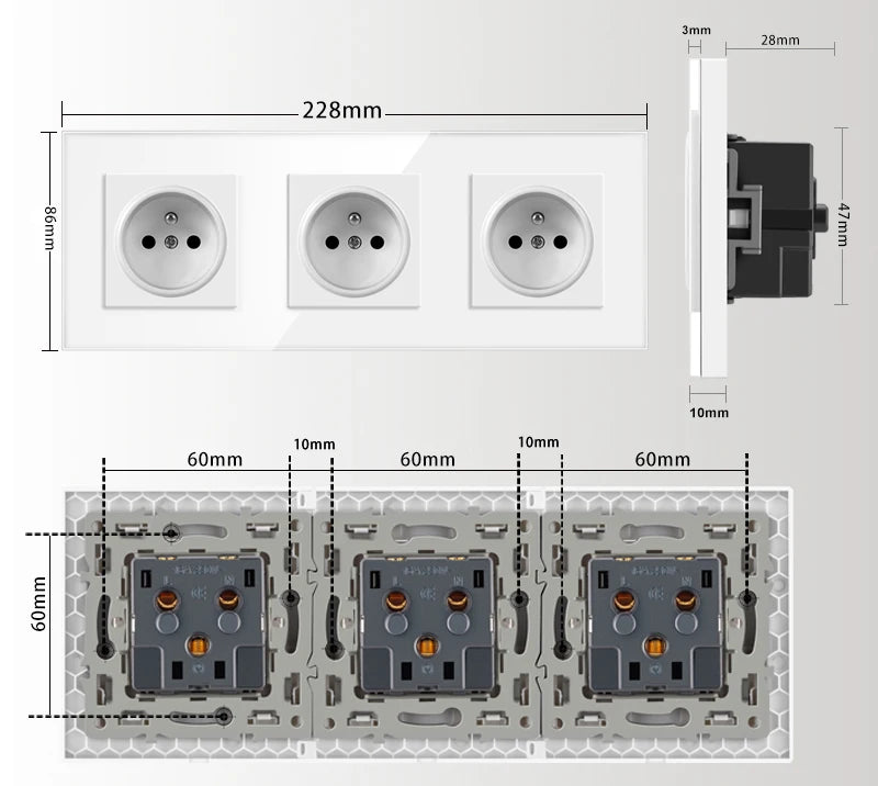 Nywp Französisch standard stecker, glas wallboard, Französisch netzteil, 16a 220V erdung buchse, kind schutz tür.