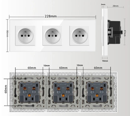 Nywp Französisch standard stecker, glas wallboard, Französisch netzteil, 16a 220V erdung buchse, kind schutz tür.