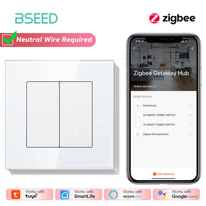 BSEED Zigbee Click Wandschalter Serie Intelligente Lichtschalter Gelbe Hintergrundbeleuchtung Glasrahmen Tuya-Schalter EU-Wandsteckdose USBC-Anschluss.