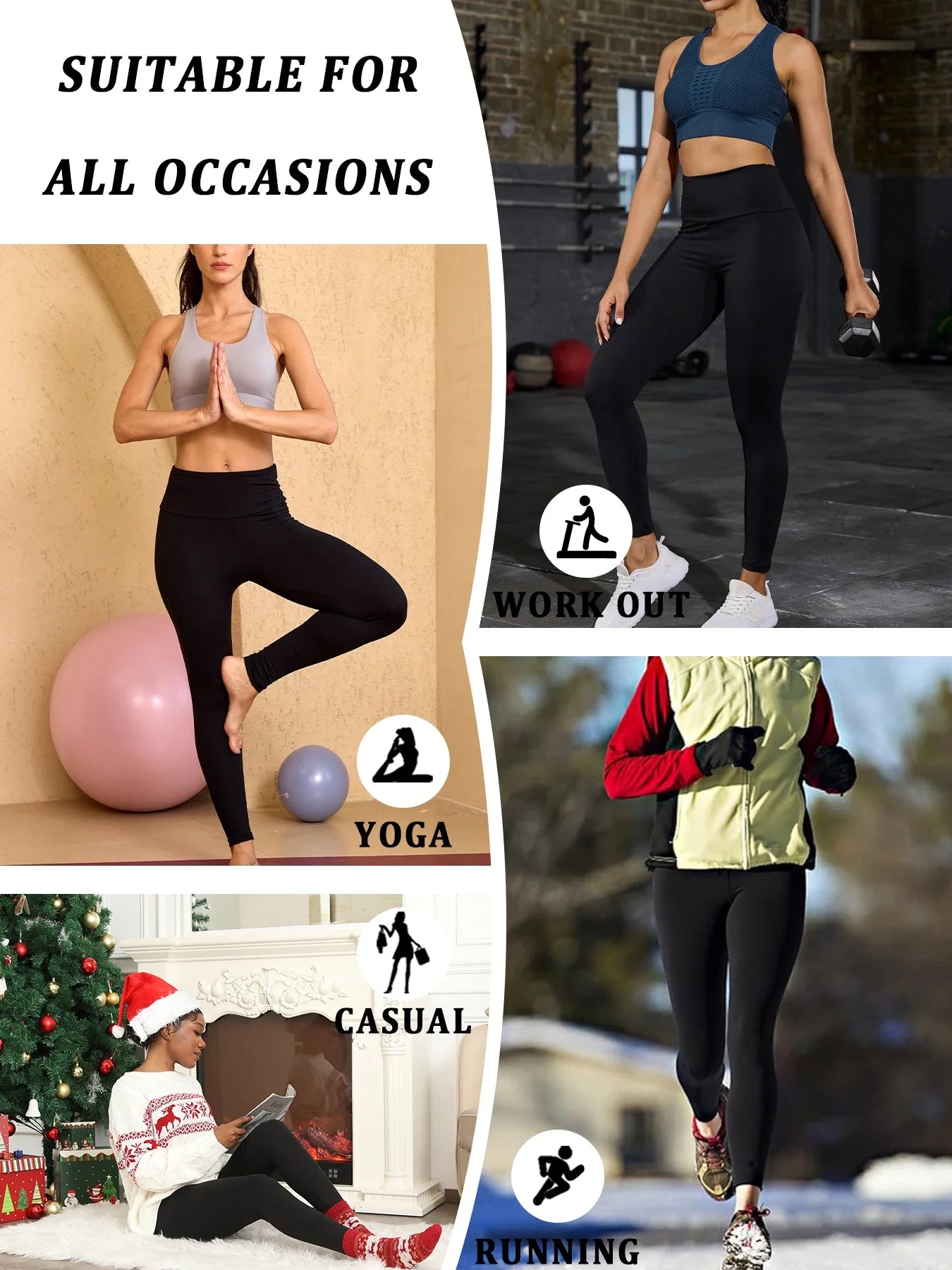 5 Pack Womens Thermal Fleece Lined High Waisted Leggings Workout Winter Warm Thick Tights Soft Yoga Pants.