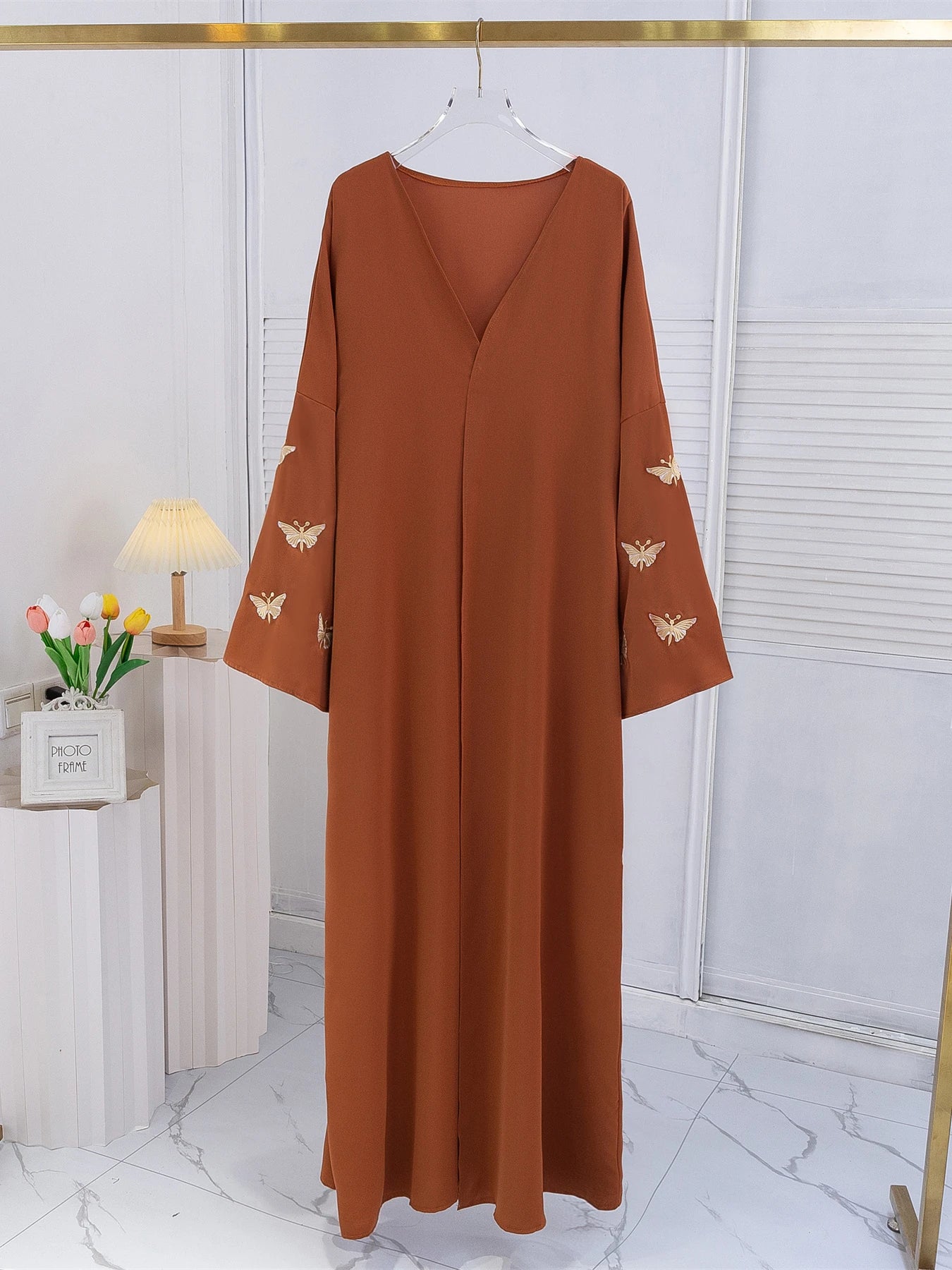 Butterfly Embroidery Open Front Abaya Women Long Sleeve Maxi Length Dress Muslim Abayas Kaftans Women Jilbabs Women's Clothing