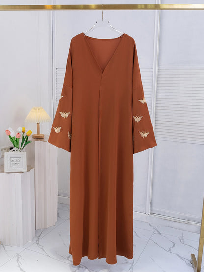 Butterfly Embroidery Open Front Abaya Women Long Sleeve Maxi Length Dress Muslim Abayas Kaftans Women Jilbabs Women's Clothing