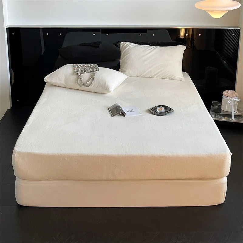 Soft Flannel Fitted Sheet for Winter, Fleece Mattress Protector, Cover with Elastic Band, Bed Linen, Solid Grey, 180x200cm, 1Pc