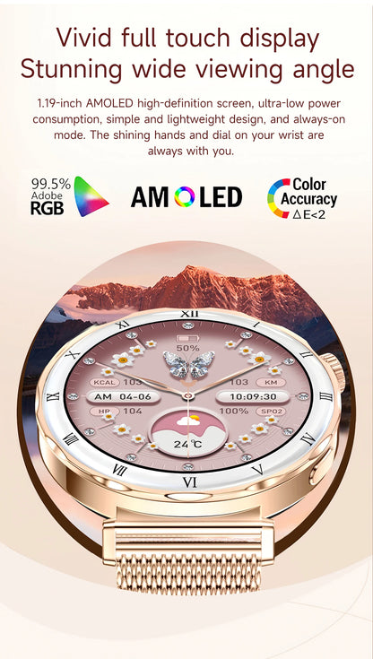 LIGE Luxury 1.19” AMOLED Screen Smart Watch Women Health Monitor Women's Wristwatch Bluetooth Call Waterproof Ladies Smartwatch.