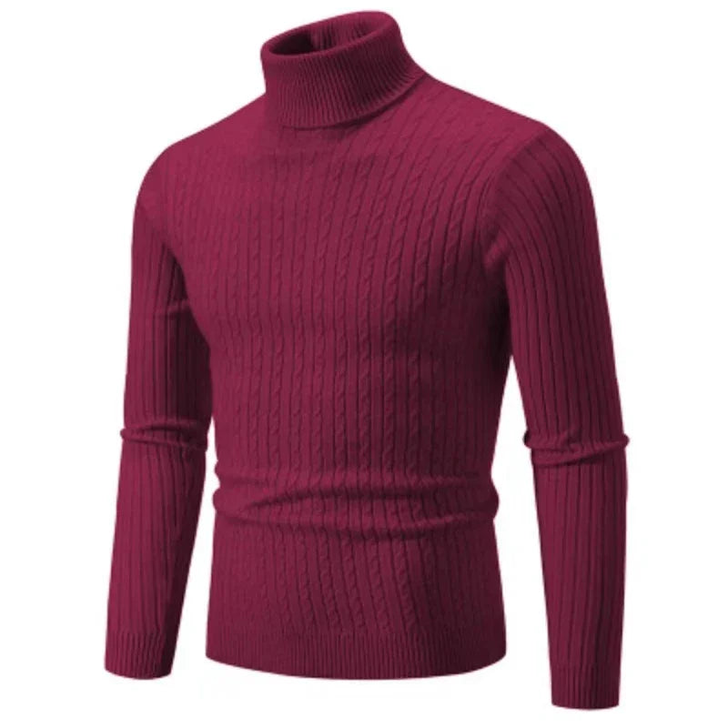 2025 New Men's High Neck Sweater Solid Color Pullover Knitted Warm Casual Turtleneck Sweatwear Woolen Mens Winter Outdoor Tops