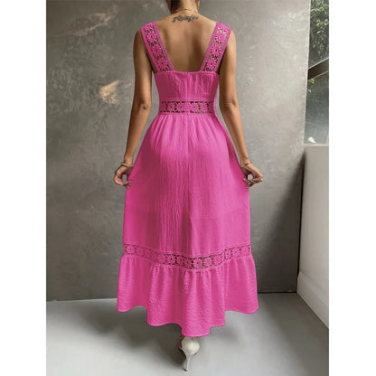 Weiße Lange Kleid Frauen Sommer Sexy Sleeveless Backless Maxi Kleider Damen Elegante Hohle Heraus Spitze Kleid Boho Sommerkleid Vestidos