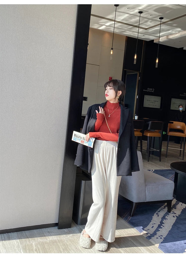 Winter Langarm Mock Neck Gestrickte Frauen Pullover Pullover Schlank Stricken Pullover Frauen Tops Blusas Mujer De Moda 2024 Blusa J995