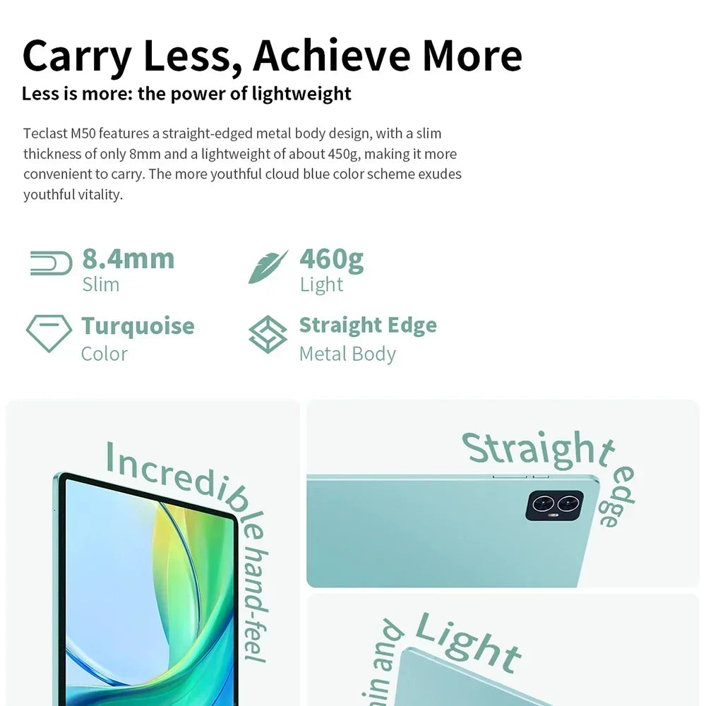 Teclast M50 Tablet 6GB RAM 128GB ROM Unisoc T606 Octa-core 10.1inch TDDI Android 14 WiFi BT5.0 6000mAh Type-C Tablet Case.