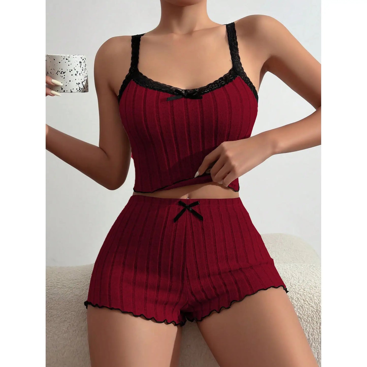 Elastische Spitze Trim Spwear frauen Sinnliche Baumwolle Flanell ort Hosen Hause Bequeme Sommer Oberbekleidung Hause Kleidung.