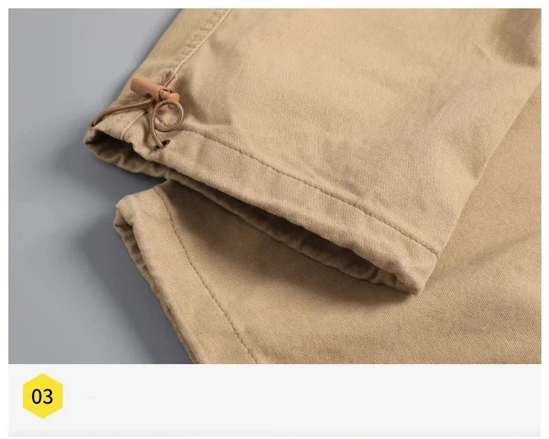 Solid Cotton Multi Flap Pockets Men's Straight Leg Cargo Pants, Loose Casual Outdoor Pants, Men's Work Pants Outdoors Streetwear.