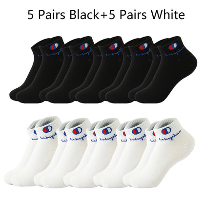 5/10/20 Pairs Men Ankle Socks Cotton Brand Classic Fashion Black White Socks Breathable Mesh Athletic Sports Socks for Summer