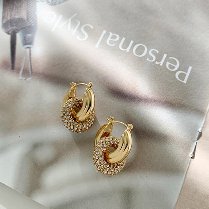 Fashion CZ Zircon Round Huggie Hoop Earrings for Women Geometric U Shape Ear Buckle Hoops Gold Plated Stainless Steel Jewelry.
