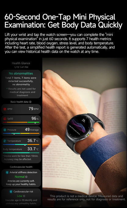 1.43'' HD Sapphire Smart Watch Bluetooth Call Blood Fat Uric Acid Heart Rate Body Analysis Five Organs Health Smartwatch Men Wom.
