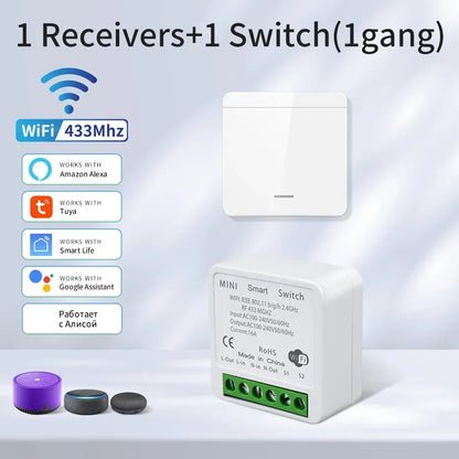 Tuya Smart WiFi Schalter Für LED Beleuchtung 1/2/3 Gang RF433MHz Drahtlose Panel Schalter Smart Leben APP Alexa google Home Voice Control.