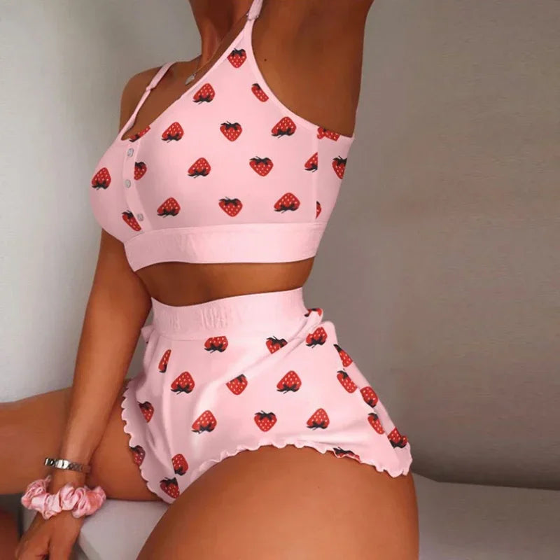 Liebe Gedruckt Spitze Sling Crop Tops und Shorts Sommer 2-Stück Pyjama Set Frauen Nachtwäsche Hause Kleidung Loungewear pijamas.