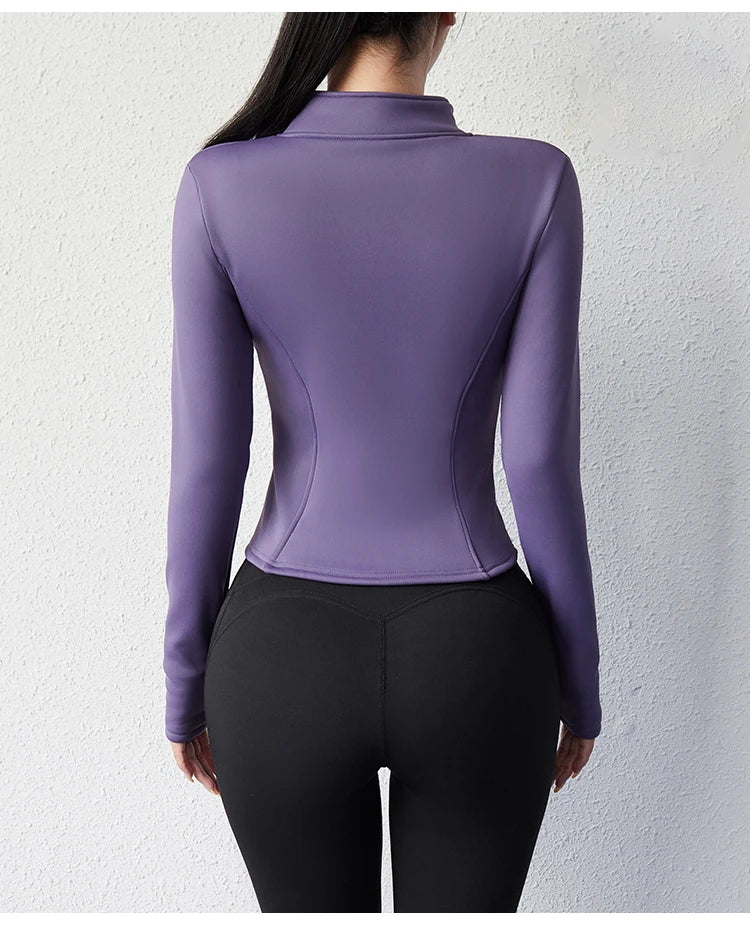 Damen Winter-Fleece-Yoga-Jacke mit durchgehendem Reißverschluss, langen Ärmeln, Workout, Activewear, Sport-Fleece-Yoga-Jacke mit Daumenloch