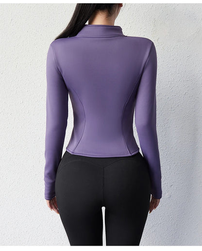 Damen Winter-Fleece-Yoga-Jacke mit durchgehendem Reißverschluss, langen Ärmeln, Workout, Activewear, Sport-Fleece-Yoga-Jacke mit Daumenloch