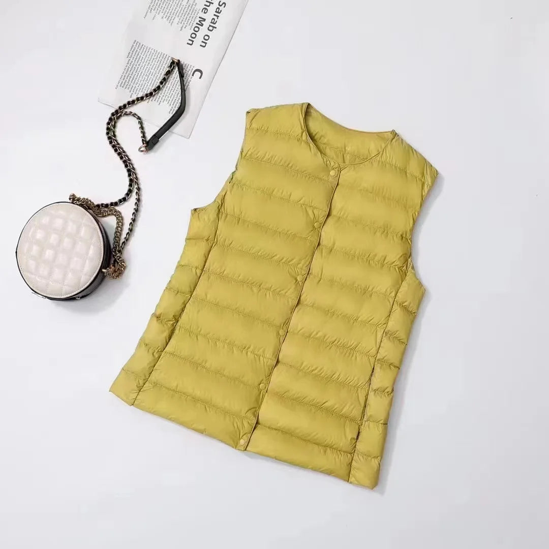 2025 neue Frauen Ärmellose Puffer Jacke Frühling Winter Weibliche 90 % Weiße Ente Unten Ultra Leichte Packbare Warme Daunen Liner weste