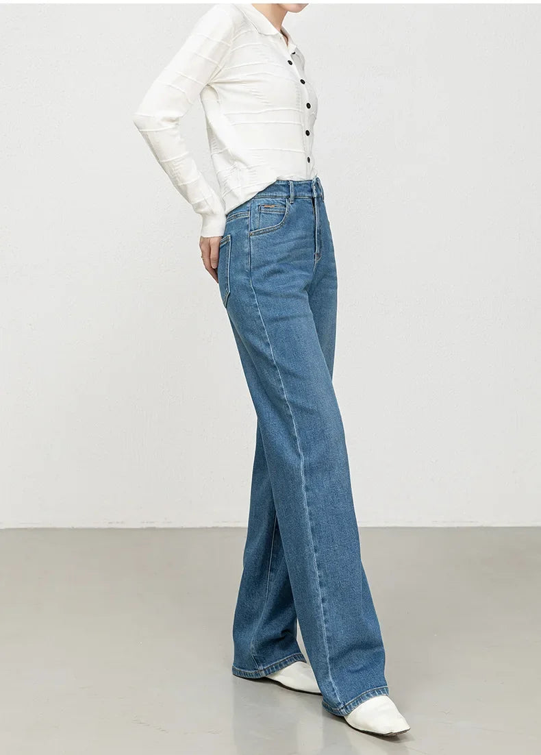 High Waist Straight Leg Jeans Women's Fashionable Denim Wide Leg Pants Slimming Narrow Version Floor-Length Autumn New Arrival.
