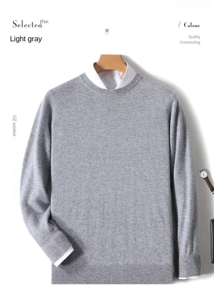 2025 100% Pure Merino Wool Men's Round Neck Pullover Solid Color Plus Size Casual Sweater Autumn And Winter Sports Cashmere Top