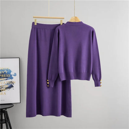 Women Knitted Sweater Muslim 2 Piece Set Cardigan Single Breasted Coat Long Skirt Suit Knit Outfits Morocco Autumn Winter 2025.