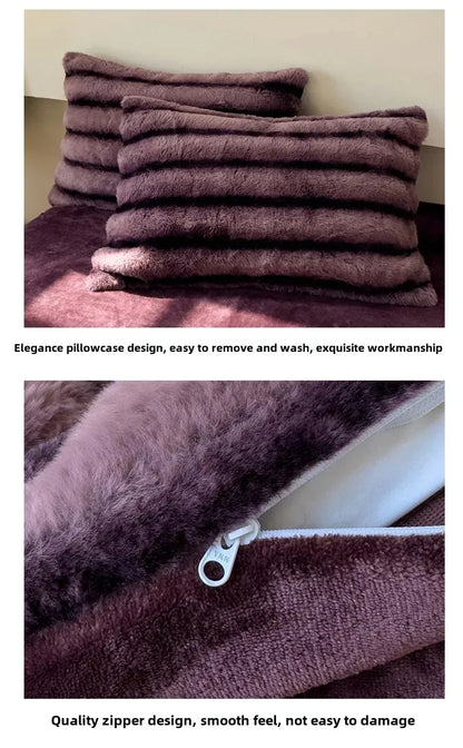 2024 new rabbit velvet milk velvet thickened rabbit fur warm four-piece set, 1.5m 1.8m bed sheet four-piece set.