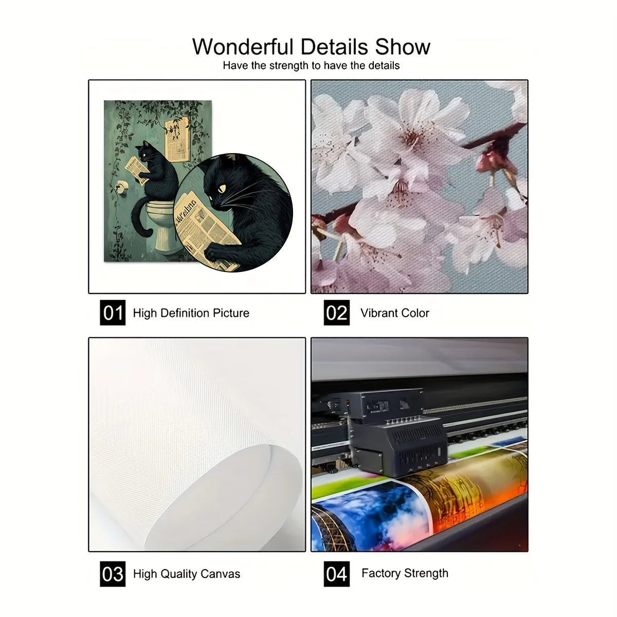 Set of 6 Unframed Cat Bathroom Canvas Prints - Whimsical & Funny Black Cat Wall Art Posters for Home Decor, Perfect for Livin.