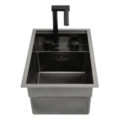 Bymaocar Edelstahlspüle 30 x 45 x 23 cm mit Wasserhahn, eingebettetes Küchenspüle, einschüssel, verdecktes Küchenspüle