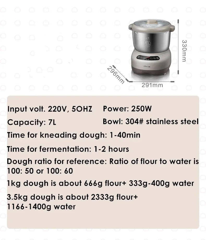 220V 7L Dough Maker flour mixers ferment dough Mixer Bread Kneading Stirring machine.