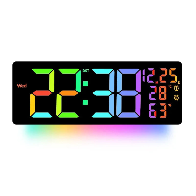 17-Zoll großer digitaler Wecker mit 11 Farben und dynamischem RGB-Display, RGB-LED-Wanduhr mit Farbwechsel/Doppelalarm/Raumdekoration