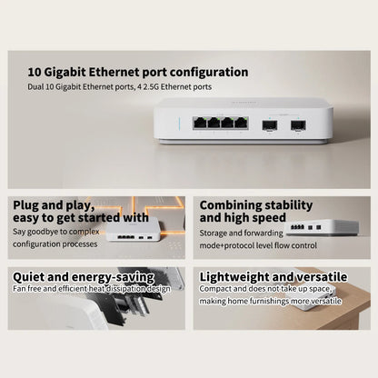 2025 NEW Xiaomi 10G Ethernet Switch 4×2.5G+2×10GMbps Mini Network Switches VLAN Ethernet Splitter Lan Router 6 Ports Hub Switch.