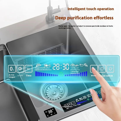 Stainless Steel Smart Water Catalyst Sinks large Double slot Purification Sterilized Fruit Dishwashing Kitchen Sink