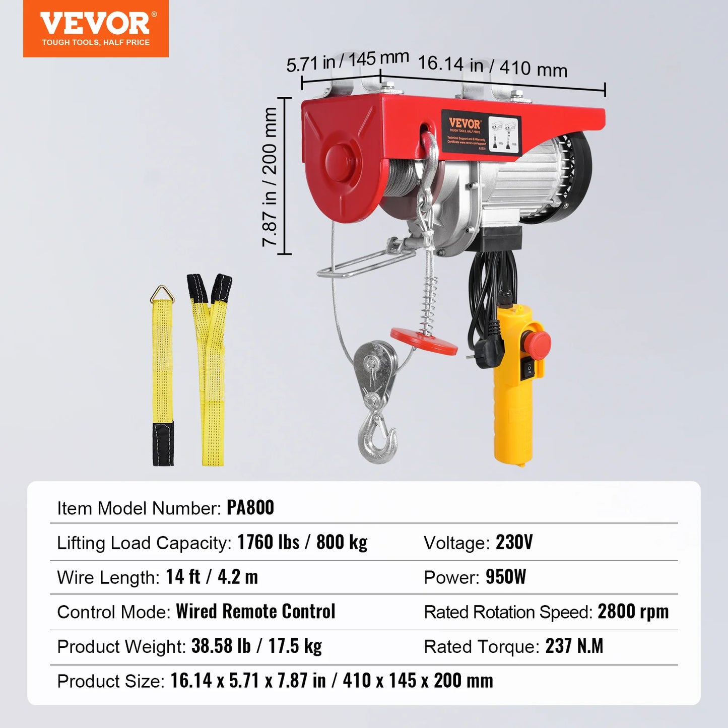 SucceBuy 880/1760/2640lbs Wired Electric Hoist with 40ft Lifting Height & Pure Copper Motor Electric Steel Wire Winch for Garage