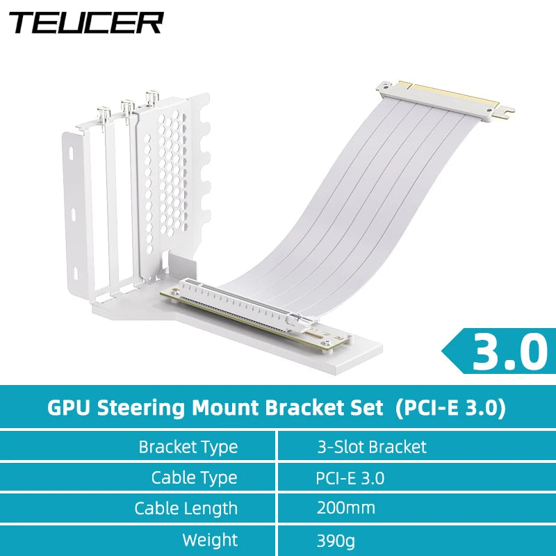 TEUCER L-Z3 GPU Vertical Mounting Bracket Kit, PCIe 4.0 X16 Riser Cable 200mm, Graphics Card Steering Mounting Bracket