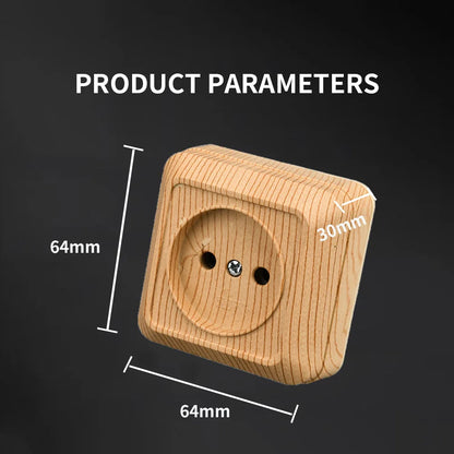 WESA Holz-Wandsteckdose, EU-Standard, Steckdose, Vintage-Imitation, Holzfarbe, Steckdose, flammhemmender Kunststoff.