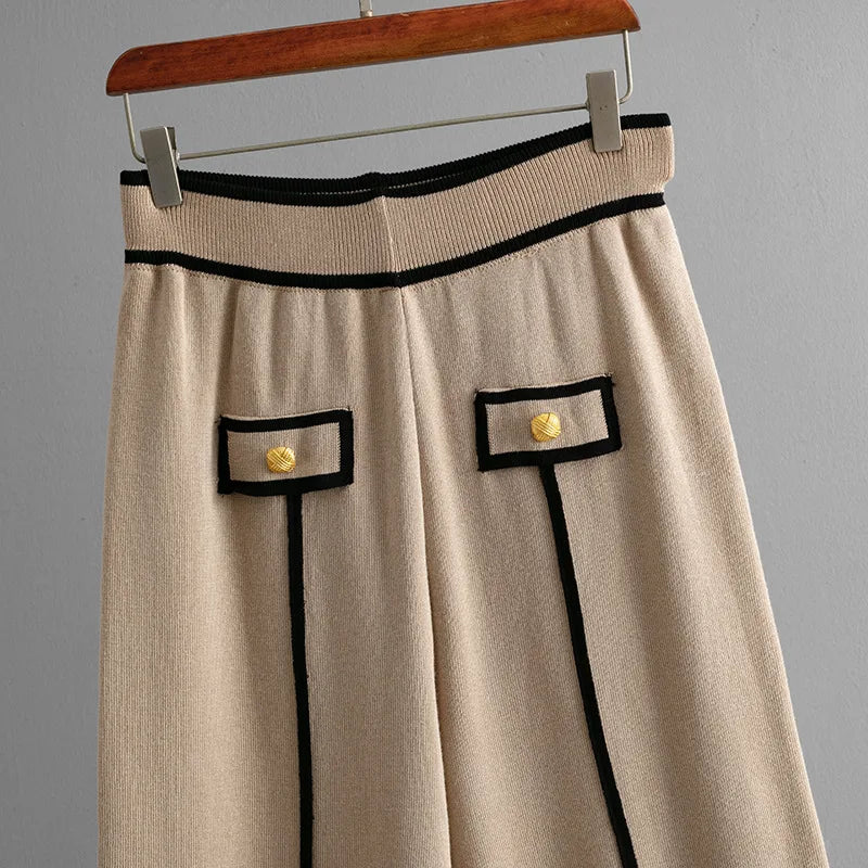 Women Sweater 2 Piece Suit Pullover Knitted Wide Leg Pants Muslim Sets Knitwear Single Breasted 2025 Outfits Autumn Winter.