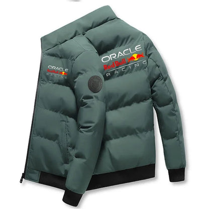 Red Bull 2025 New thick jacket, warm cotton-padded jacket, winter casual sports down jacket, stand-up collar windproof jacket.
