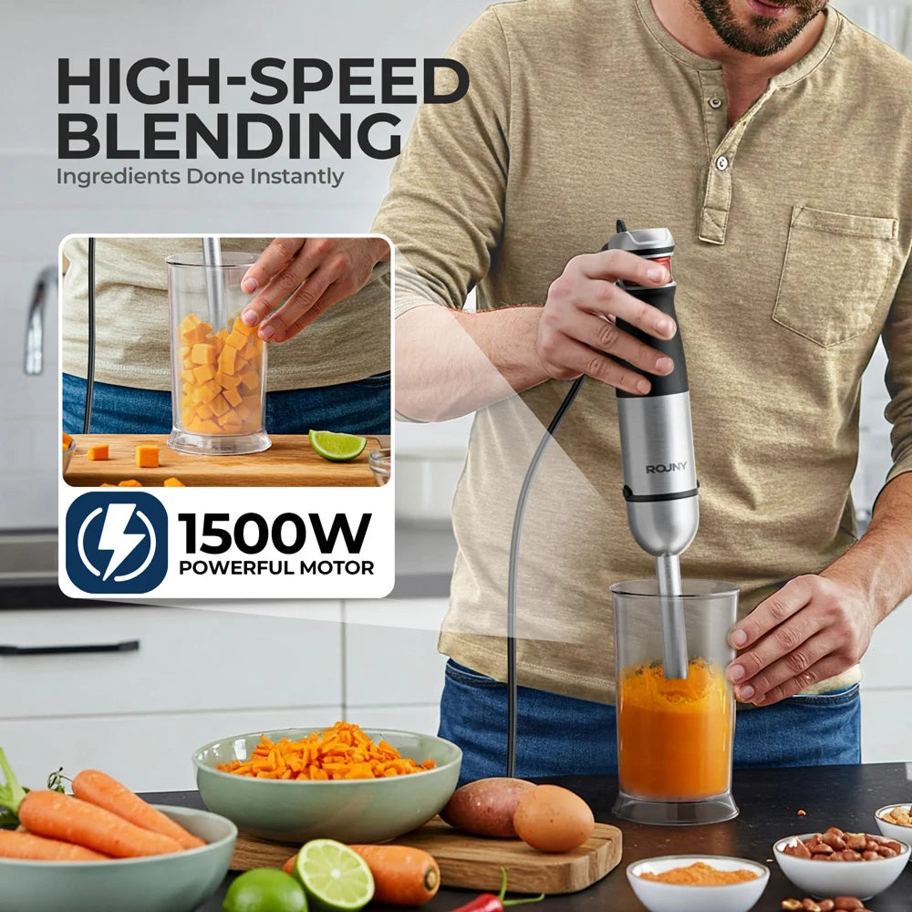 6-in-1 Electric Hand Held Stick Blender Multi-Purpose Immersion Hand Blender,Stainless Steel Blades,Home & Kitchen,MAX 1500W.