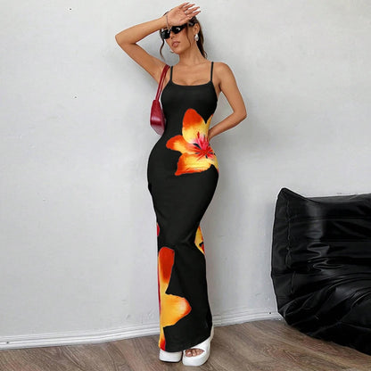 Frauen Sommer Spaghetti Strap Kleid Casual Blumen Druck Bodycon Party Kleid für Urlaub Cocktail Strand Streetwear.