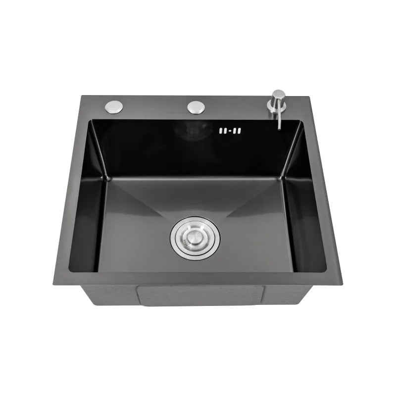 Küchenspüle, integrierte Spüle aus Edelstahl, 50 x 45 cm, Wasserhahn, Küchenspüle mit Seifenspender und Abtropfbrett, Gartenspüle