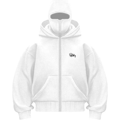 Sturmhaube Herren Kapuzenpullover mit Reißverschluss, Winter, warm, lässig, Y2K mit Kapuze, Gesichtsmaske, Reißverschluss-Design, Sportjacke, Outdoor-Aktivitäten.