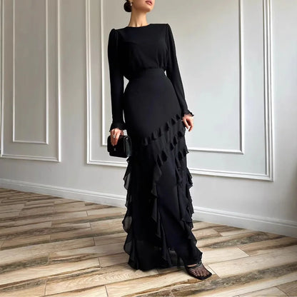 Muslim 2 Piece Set Women Party Skirt Top Suit Ruffles Ramadan Morocco Dubai Islam Ensemble Femme 2025 Arabic Long Skirts Outfits.