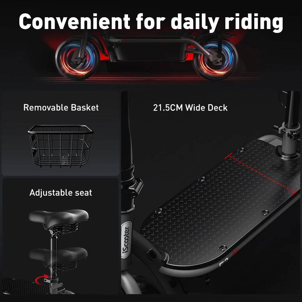 iScooter F2 Foldable Adult Electric Scooter with Seat E-Scooter 30KM/H Electric Kick Scooter 500W Skateboards Kickboard 10 Inch.